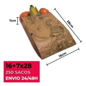 250 Sacos de Papel para FRUTARIA medidas 16+7×28 cm